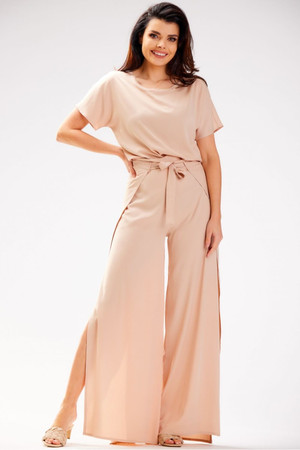 beige - Women trousers model 181097 awama U704-181097