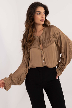 brown - Long sleeve shirt model 201354 Och Bella U704-201354