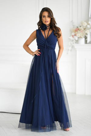 navy blue - Long dress model 199330 Bicotone U704-199330