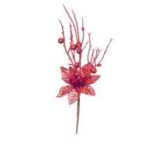 Red Glitter Poinsettia Pick 2.75 To 4 X 13.8 Inches N274-FC01356437