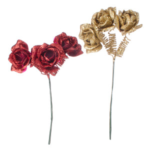 Christmas Floral Artificial Flowers Assorted Roses Glitter 8.5 Inches N274-FC01331090