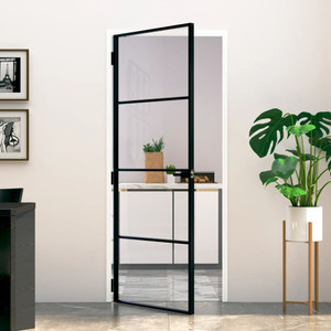 Interior Door Black 32.7"x79.3" Tempered Glass&Aluminum Slim A949-153659