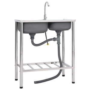 Camping Sink Double Basins with Tap Stainless Steel A949-151211