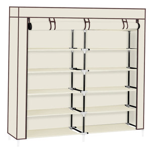 US Shoe  Rack Portable 7 Layers 14 Grids Non-woven Fabric Cover Shoe Cabinet Door Court Storage Bei K484-PHO_0S93AFYV_US