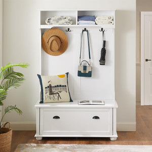 US Entryway Hall Tree With Storage Bench Open Shelves Coat Rack Hooks Shoe Cabinet For Hallway Entr K484-PHO_123IPYRA_US