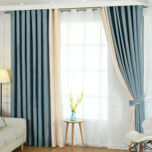 Color: Light Blue, style: Cloth zero shear - Factory direct stitching simple solid chenille curtain Q119-CJJJJFCL00025-Light Blue-Cloth zero shear