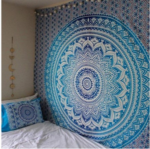 Style: 2, Size: 150x100cm thick - Indian Mandala Tapestry Green Blue Flower Beautiful Wall Art Tape Q119-CJJJJFCL00503-2-150x100cm thick