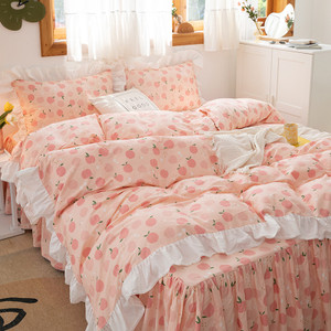 Color: Oolong, Bedding Size: 2.0m bed sheet style - Small Floral Korean Version Bed Skirt Set Of Fo Q119-CJCS195173523WD