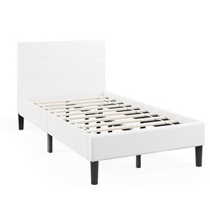 Twin Size Upholstered Platform Bed with Button Tufted Headboard-Beige B593-HU10550