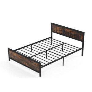 Metal Bed Frame with Headboard and Footboard-Queen Size - Color: Rustic Brown - Size: Queen Size D681-HU10761-Q