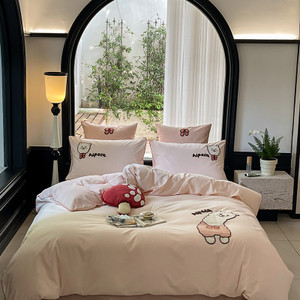 Pattern: D, Dimensions: 1.5m Bed 4pc - Cartoon Cute Style Cotton Sanding Duvet Cover Bed Sheet Bedd Q119-CJCS193840721UF