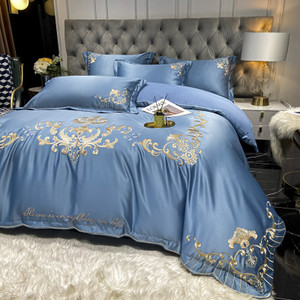 Color: Blue, style: 1.5fitted sheet 200x230 - High End Luxury European Satin Wedding Four Piece Set Q119-CJCS162191419SH