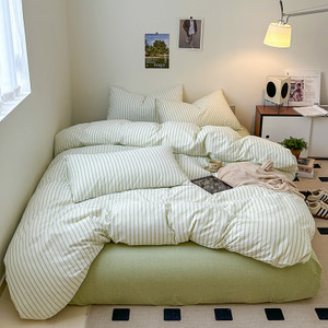 Pattern: Fruit Green With Stripes, Size: 0.9m Bed Sheet - Cotton Yarn-dyed Washed Cotton Four-piece Q119-CJCS188210225YB