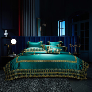 Pattern: Dark Green Bedspread Models, Size Specification: 4Pieces set 1.5M - Luxury High Precision  Q119-CJYD199984327AZ