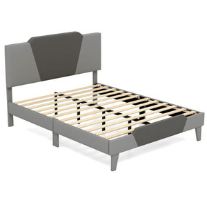 Full/Queen/Twin Velvet Upholstered Bed Frame with High Headboard-Full Size - Color: Gray - Size: Fu D681-HU10419GR-F