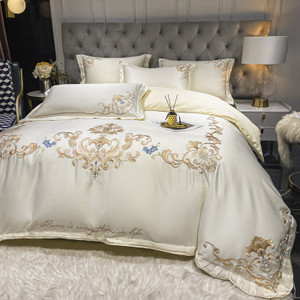 Color: Off white, style: 1.8fitted sheet 200x240 - High End Luxury European Satin Wedding Four Piec Q119-CJCS162191403CX