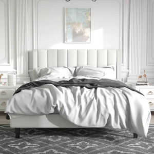 Queen size White Velvet Upholstered Platform Bed Frame with Headboard Q280-QWAVB20492573