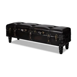  Storage Bench 43.7" Dark Brown Solid Wood Pine&Faux Leather A949-345710