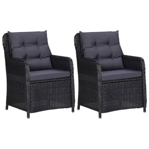  Patio Chairs 2 pcs with Cushions Poly Rattan Black A949-46548