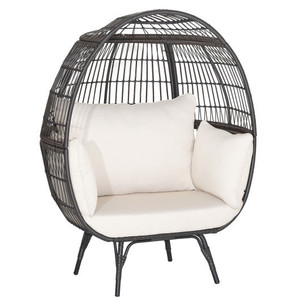 Oversized Patio Rattan Egg Lounge Chair with 4 Cushions-Brown - Color: Brown D681-HW70715+