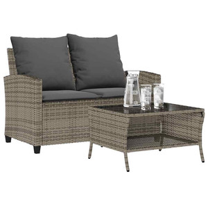 vidaXL Garden Sofa Grey PE rattan 2-Seater Water-resistant materials A949-4103847 vidaXL Garden Sofa Grey PE rattan 2-Seater Water-resistant materials A949-4103847