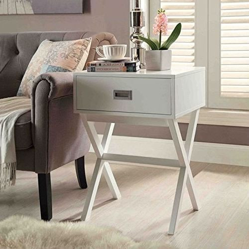 White Modern 1-Drawer End Table Nightstand with X-Legs Q280-CLETW65481