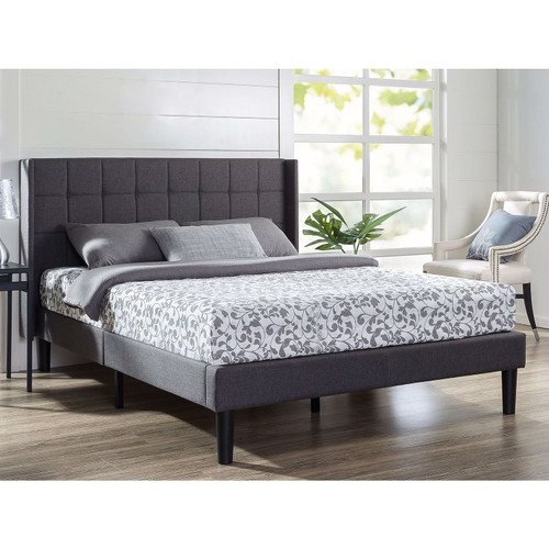 Queen size Grey Wingback Upholstered Platform Bed Q280-QZUPBC15289381