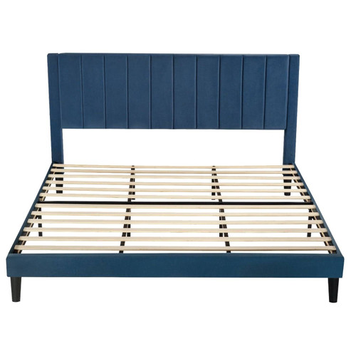 King size Modern Navy Blue Velvet Upholstered Platform Bed with Headboard Q280-NVBKVB2459385617