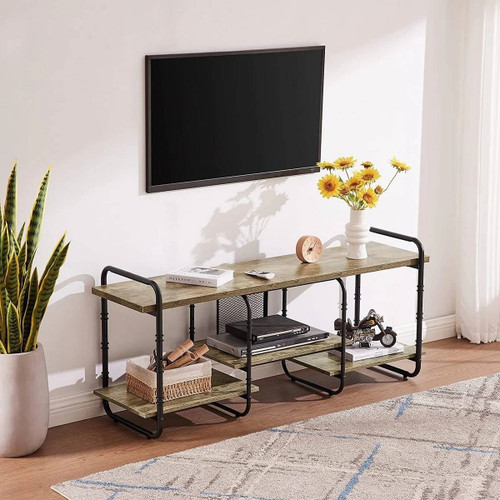 Modern Grey Wood and Metal Entertainment Center TV Stand for TV up to 60-inch Q280-GRSNVTSEC891713926