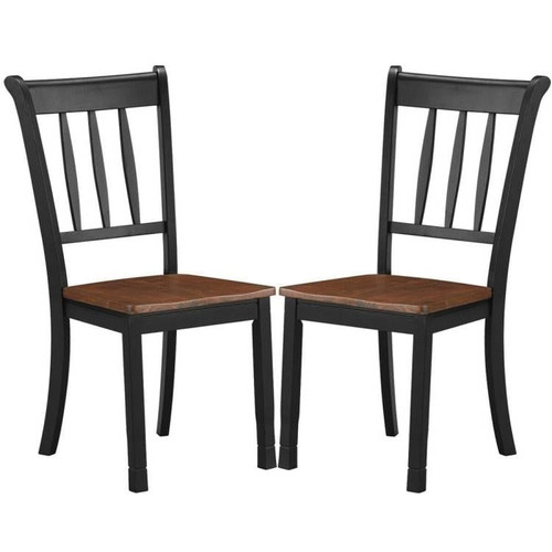 Set of 2 Solid Wood Black Mission Style Armless Dining Chairs with Brown Seat Q280-PSWBWD10952876