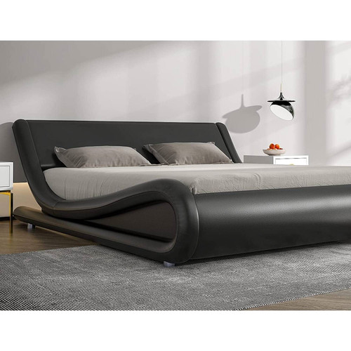 Queen Modern Black Faux Leather Upholstered Platform Bed Frame with Headboard Q280-SCQBLUPF179
