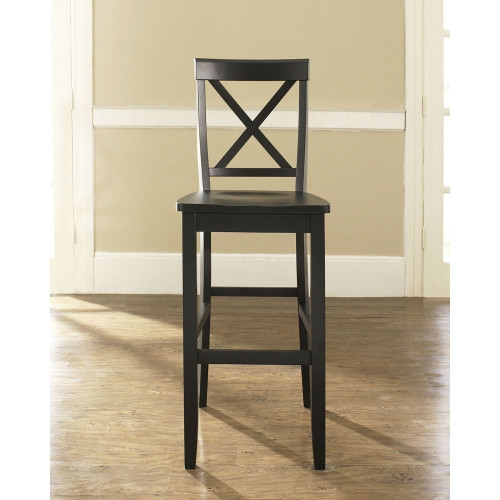 Set of 2 - X-Back Solid Wood 30-inch Barstools in Black Finish Q280-C30BSB1804