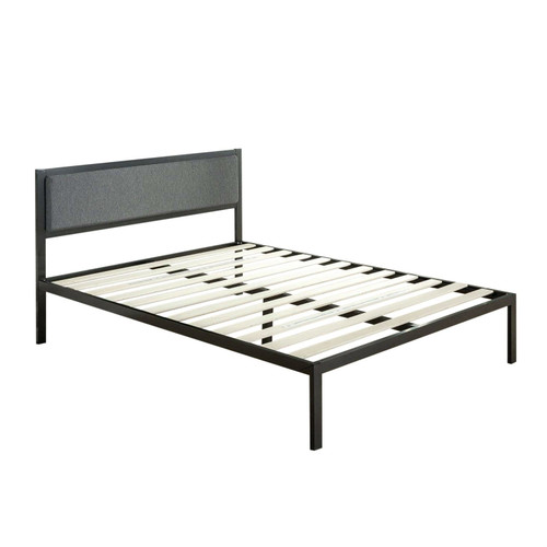 King size Metal Platform Bed Frame with Wood Slats and Upholstered Headboard Q280-KBCIEHD1532891