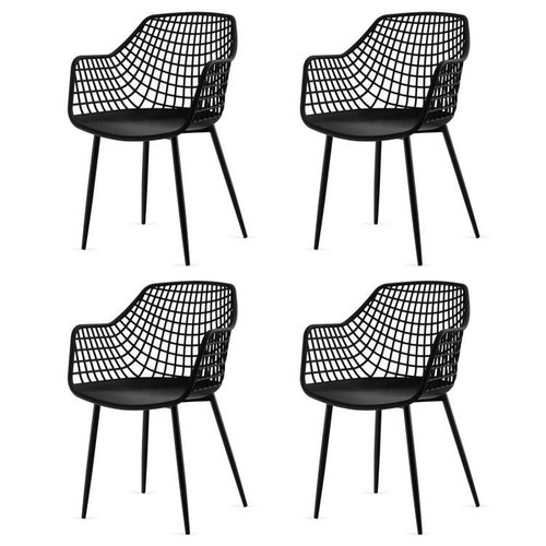 Set of 4 Mid-Century Modern Black Mesh Dining Chair with Ergonomic Backrest Q280-BLSFHDM15975364