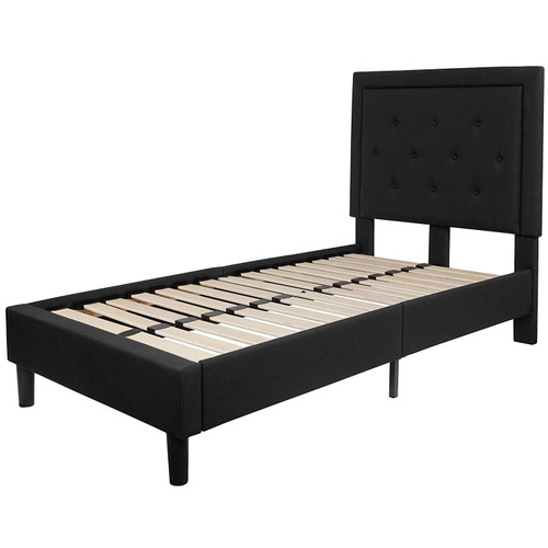 Twin Black Fabric Upholstered Platform Bed Frame with Tufted Headboard Q280-TWBLFUPB859281