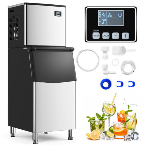 Commercial Ice Maker Machine 418 LBS/24H with 200 LBS Storage Bin-Silver - Color: Silver D681-FP10857US-SL+