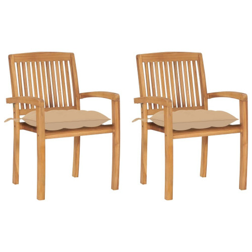  Patio Chair Set of 2 Natural Teak, Beige Solid Teak Wood One Size A949-3063270