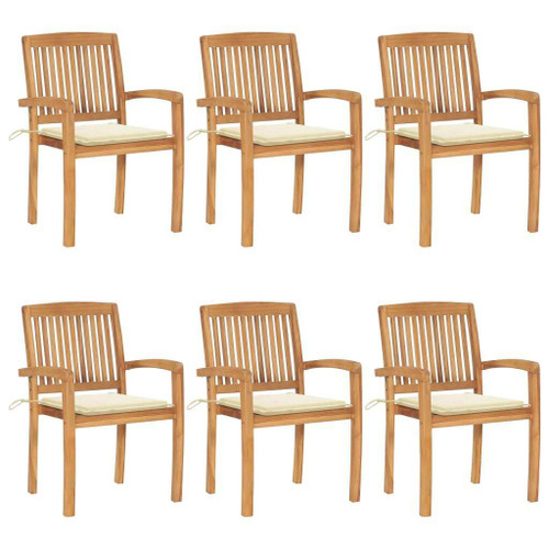 Stacking Patio Chairs with Cushions 6 pcs Solid Teak Wood A949-3073227