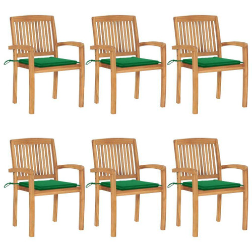 Stacking Patio Chairs with Cushions 6 pcs Solid Teak Wood A949-3073230