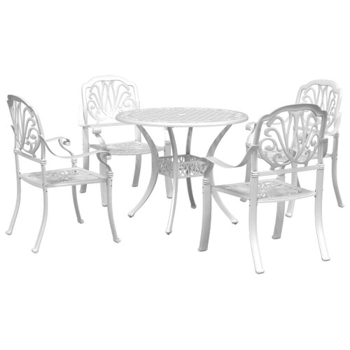 Garden Dining Set White Cast Aluminum Medium Durable A949-3216328