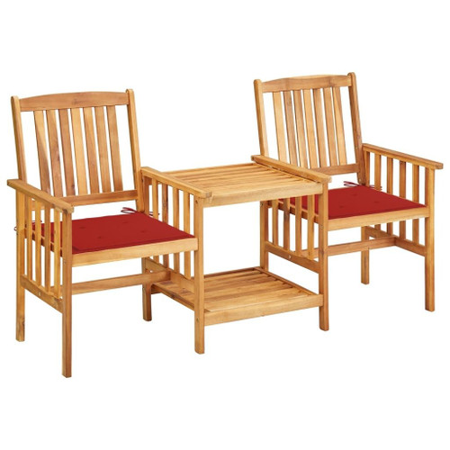 Bistro Set Natural Wood Color, Red Solid Acacia Wood, 100% Polyester A949-3061281