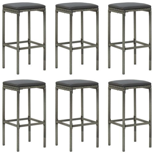 Bar Stool Set of 6 Grey PE rattan, steel, polyester Medium A949-313450