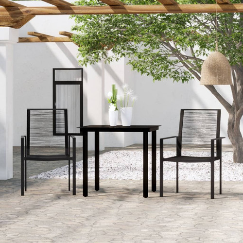 Dining Set Black Powder-coated steel, PVC hollow rattan, glass A949-3099197