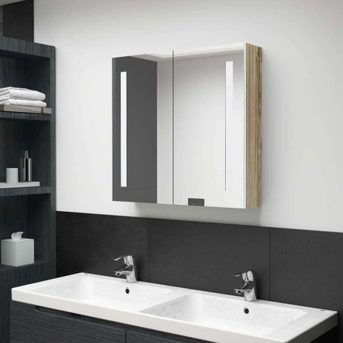 Bathroom Cabinet White and Oak MDF and Glass Medium A949-326523