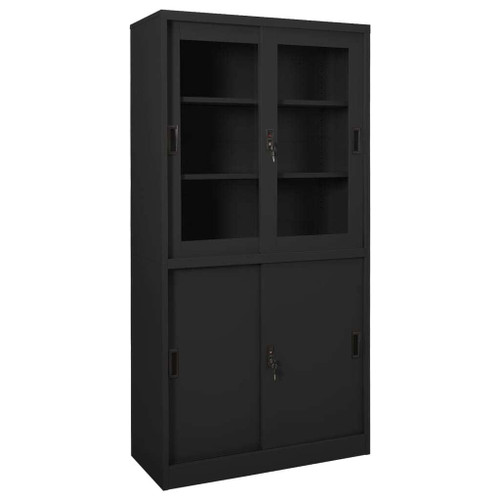 Office Cabinet Anthracite Steel, Tempered Glass A949-335965