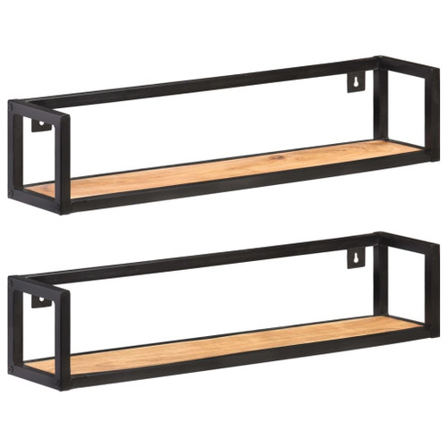 Wall Shelf Set of 2 Black and Natural Wood Solid Acacia wood A949-320672