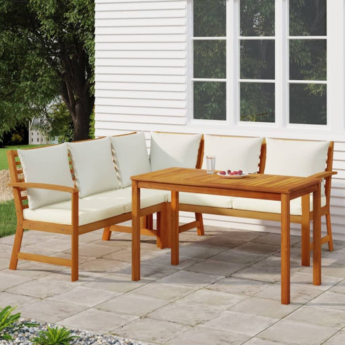 Patio Dining Set Acacia wood with cream white cushions A949-3154962