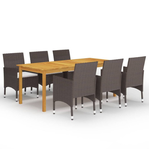 Dining Set Brown Solid Acacia wood, PE Rattan, Powder-coated steel A949-3067858