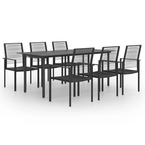 Dining Set Black Glass, Powder-Coated Steel, PVC Hollow Rattan A949-3060265