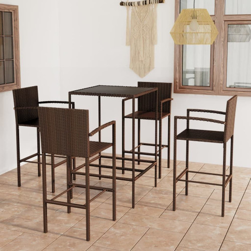 Garden Bar Set Brown PE rattan, powder-coated steel, tempered glass A949-3064839